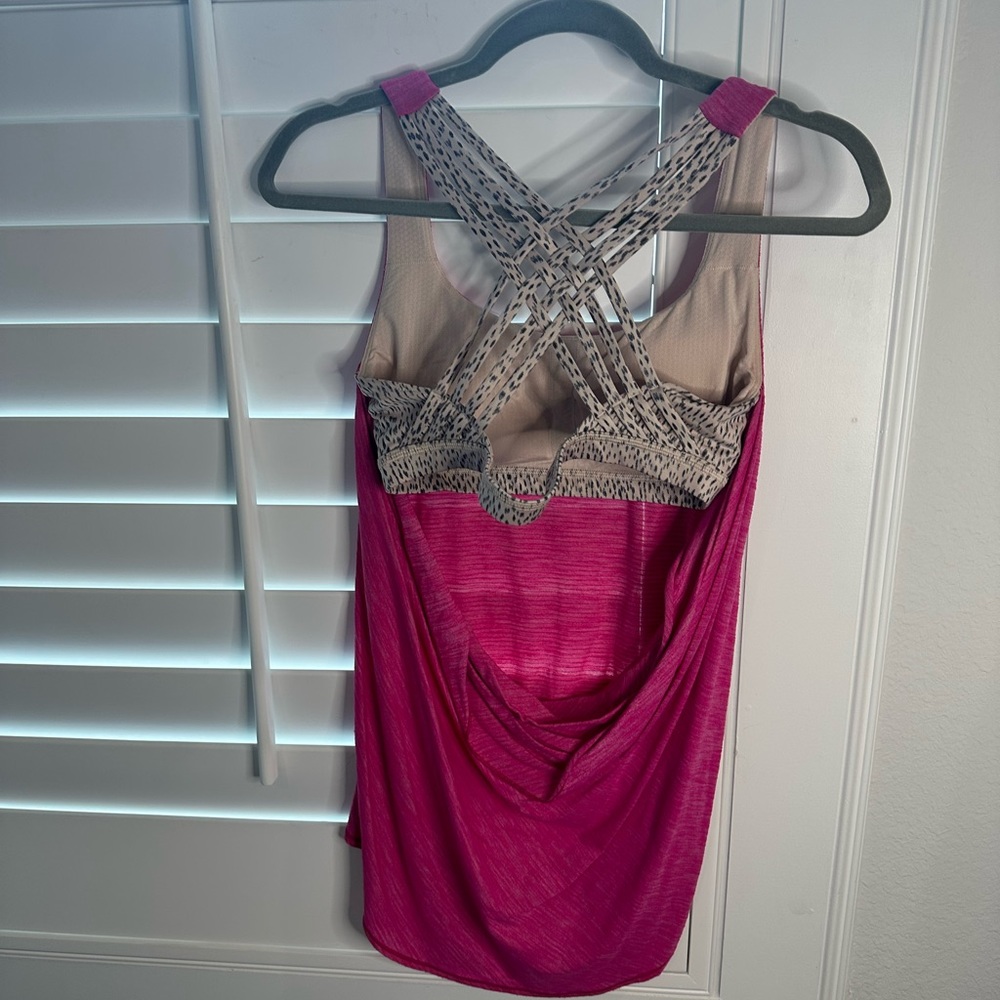 Lululemon WILD THING pink black strappy open back sports bra Yoga tank top. 6